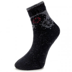 Sosete Calduroase din Blana de Iepure Model 'Fractal Decor' Culoare Negru