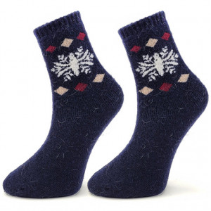 Sosete Calduroase din Blana de Iepure Set 2 Buc. Model 'Snowflakes' Culoare Albastru