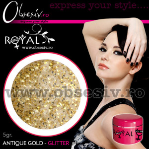 Gel colorat unghii Royal Femme ANTIQUE GOLD GLITTER (Geluri Profesionale Unghii)