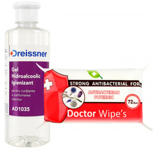 Kit Igiena Personala Gel Hidroalcoolic Igienizant si Servetele Antibacteriene