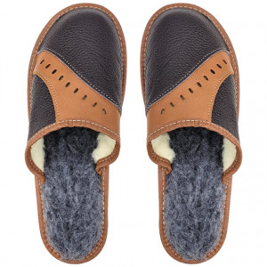 Papuci de Casa din Piele Imblaniti cu Lana Marca Nowo Model 'Highlander Winter'