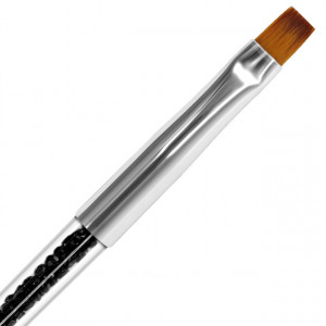 Pensula Gel Unghii Forma Dreapta Nr 6 cu Maner Transparent si Cristale Negre
