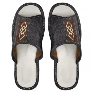 Papuci de Casa din Piele Marca Tylbut Model 'Diamond' Brown