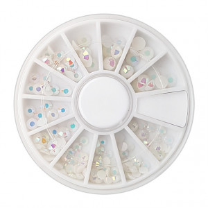 Pietricele Albe cu Reflexii Multicolore, Disc Nail Art