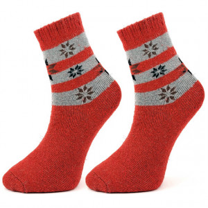 Sosete Calduroase din Blana de Iepure Set 2 Buc. Model 'Joy and Happiness' Culoare Rosu