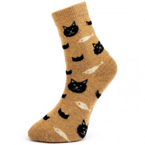 Sosete Calduroase din Lana Model 'Kitty Wool Winter' Culoare Ocru Crem