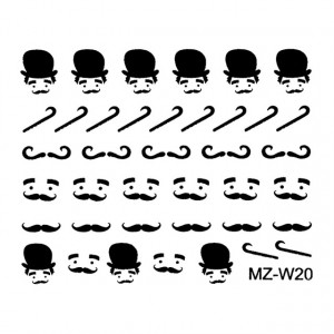 Abtibilde Unghii Mustati Negre, MZ-W20 (Abtibilduri Unghii - Tatuaje Unghii - Nail Stickere)