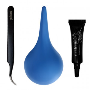 Kit Aplicare Gene False, Penseta Fir cu Fir, Lipici Negru, Pompita Uscare Lipici