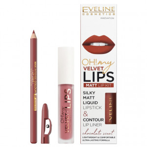 Luciu Mat si Contur Buze Eveline Cosmetics OH My Velvet Lips Matt No 13 Brownie Biscotti