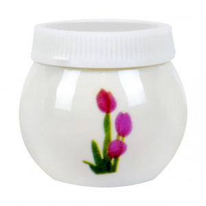 Pahar Acril din Portelan Alb cu Capac, Model Tulips