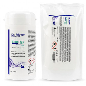 Set 200 Servetele Dezinfectante Suprafete cu Alcool Dr. Mayer, Cutie si Rezerva