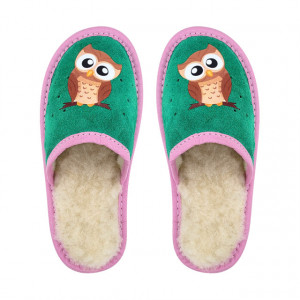 Papuci de Casa Imblaniti cu Lana pentru Copii Marca Tylbut Model 'Spring Owl'