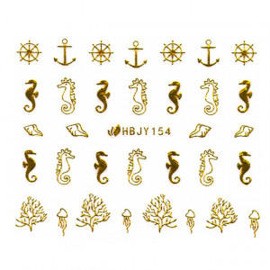 Abtibilde Unghii cu Motive Decorative Marine, Golden Navigators HBJY154