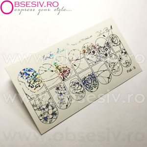 Abtibilduri Unghii pe Bază de Apă, Model "BAROQUE FLOWERS", Cod Foil-5 Silver Reflections, Accesorii Manichiura Nail Art