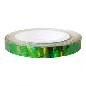 Banda Adeziva Unghii Zig Zag, Verde cu Reflexii Multicolore