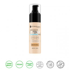 Fond de Ten Hipoalergenic Vegan cu Acid Hialuronic Longwear Hydrating, 03 Natural