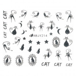Abtibilde Unghii cu Motive Decorative Pisici, Silver Cats HBJY214