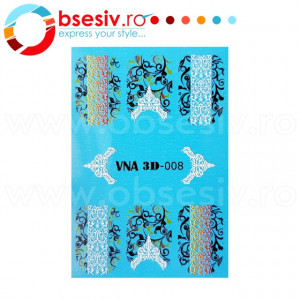 Abtibilduri Unghii pe Baza de Apa cu Efect 3D, Model 'Queen Ornaments', Cod VNA 3D-008, Abtibilde Unghii 3D