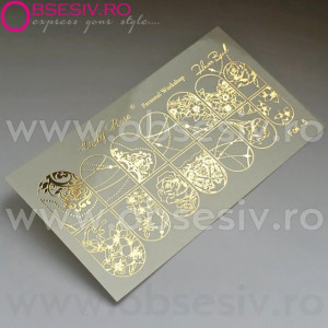 Abtibilduri Unghii pe Bază de Apă, Model "BAROQUE FLOWERS", Cod Foil-5 Gold, Accesorii Manichiura Nail Art