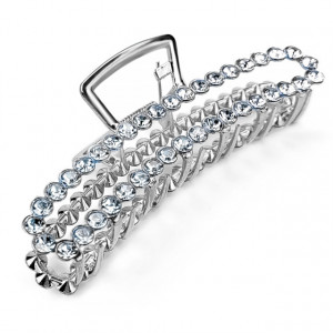 Clema de Par Metalica cu Pietre Forma Diamant Model 'Diamond' Culoare Argintiu