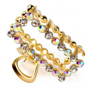 Clema de Par Metalica cu Pietricele Model 'Crystal Rainbow' Culoare Gold