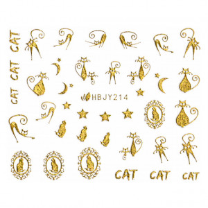 Abtibilde Unghii cu Motive Decorative Pisici, Golden Cats HBJY214