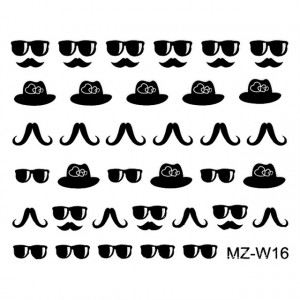Abtibilde Unghii Mustati Negre MZ-W16 (Abtibilduri Unghii - Tatuaje Unghii - Nail Stickere)