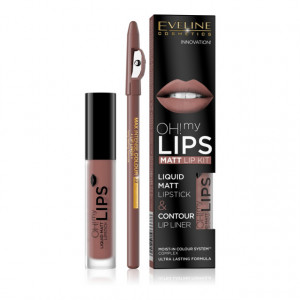Luciu Mat Buze si Contur Buze Eveline, 02 Milky Chocolate