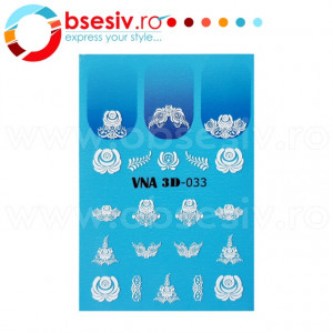 Abtibilduri Unghii pe Baza de Apa cu Efect 3D, Model 'Beauty Of Flowers', Cod VNA 3D-033, Abtibilde Unghii 3D