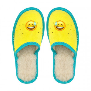 Papuci de Casa Imblaniti cu Lana pentru Copii Marca Tylbut Model 'Emoticon Face'