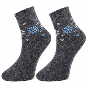 Sosete Calduroase din Blana de Iepure Set 2 Buc. Model 'Ice Flakes' Culoare Gri