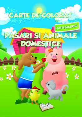 Carte de colorat cu abțibilduri - Animale domestice