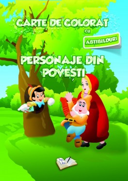 Carte de colorat cu abțibilduri - Personaje din poveste
