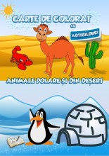 Carte de colorat cu abțibilduri - Animale polare și din deșert
