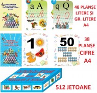 PLANȘE COLOR A4 LITERE(48 PLANȘE) + CIFRE(38 PLANȘE) + JETOANE (512)