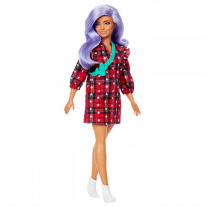 Papusa Barbie Fashionista Cu Parul Mov Si Rochita Cu Stelute