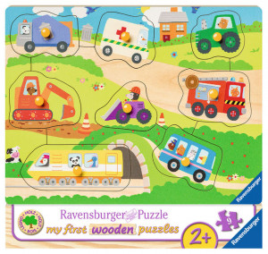 Puzzle din lemn cu vehicule, 8 piese