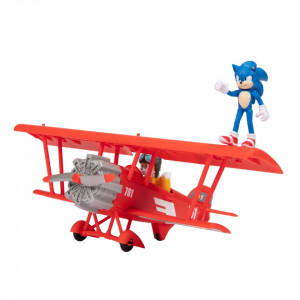 Set 2 figurine articulate 6 cm Sonic si Tails cu avion, Sonic Movie 2