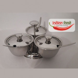 Steel Pickle Pot "3 in One" with Spoons (Recipient Indian din Otel 3 in 1 cu Lingurite)