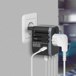 Adaptor incarcator universal priza de calatorie, 4 x USB, 1 x Type-C pentru US, UK, EU, Australia & Asia, BLACK