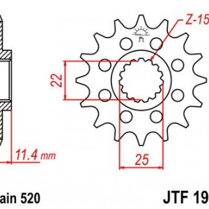 Pinion fata JT JTF 1902-16RB 16T, 520 rubber cushioned