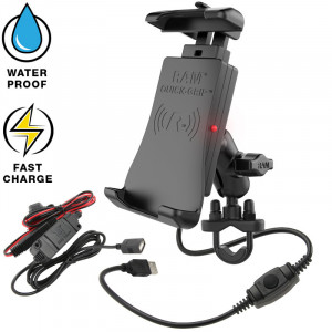 RAM QUICK-GRIP WIRELESS WITH UBOLT MOUNT AND MOTORCYCLE HARDWIRE CHARGER