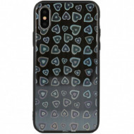 Husa TPU Vennus Heart Cu Spate Din Sticla Pentru IPhone X / IPhone XS, Neagra