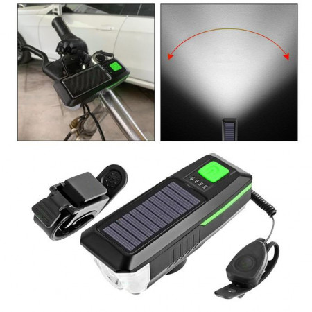 Lanterna far cu LED pentru bicicleta/trotineta, Claxon 6 moduri, Incarcare Solara/Usb 5v, – LY-17