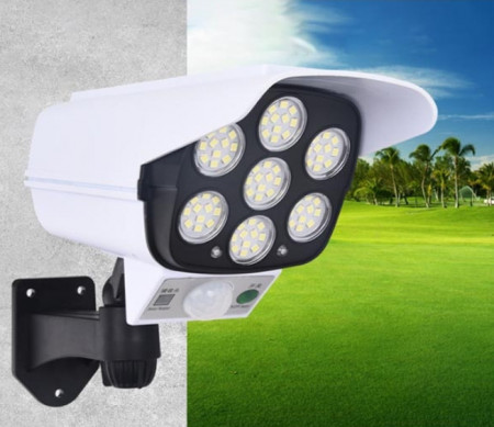 Camera de supraveghere falsa cu panou solar, senzor de miscare, Led, telecomanda, 77 LED COB, IP66