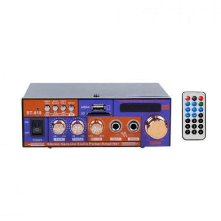 Amplificator audio bluetooth, USB, SD, 220v, 12V, Radio FM, telecomanda, BT-618