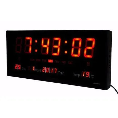 Ceas electronic de perete cu termometru, Lumina ajustabila, Alimentator USB, 3615, Negru