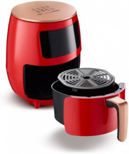 Air fryer, friptoza cu aer cald, 2400W, afisaj digital, 8 programe, temperatura ajustabila, Gatire rapida, Rosu