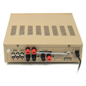 Amplificator BT-1288 cu Bluetooth, USB, SD Card , 2 intrari microfon, Bass, RADIO FM, AUX, Karaoke, Auriu