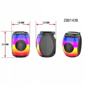 Boxa portabila bluetooth, MP3, lumini disco, 10W, bass, MicroSD, radio FM, AUX, intrare USB, microfon karaoke, display LED RGB, acumulator, ZQS-1438, negru